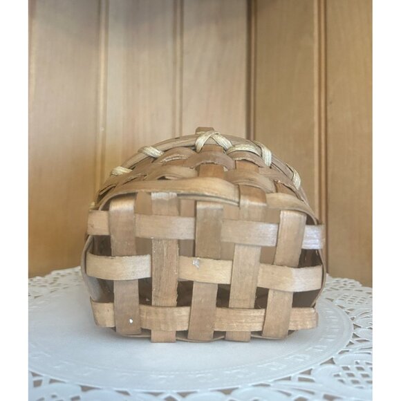 Vintage Handwoven Small Oak Splint Wooden Basket Handle Rustic Decor - Picture 3 of 8